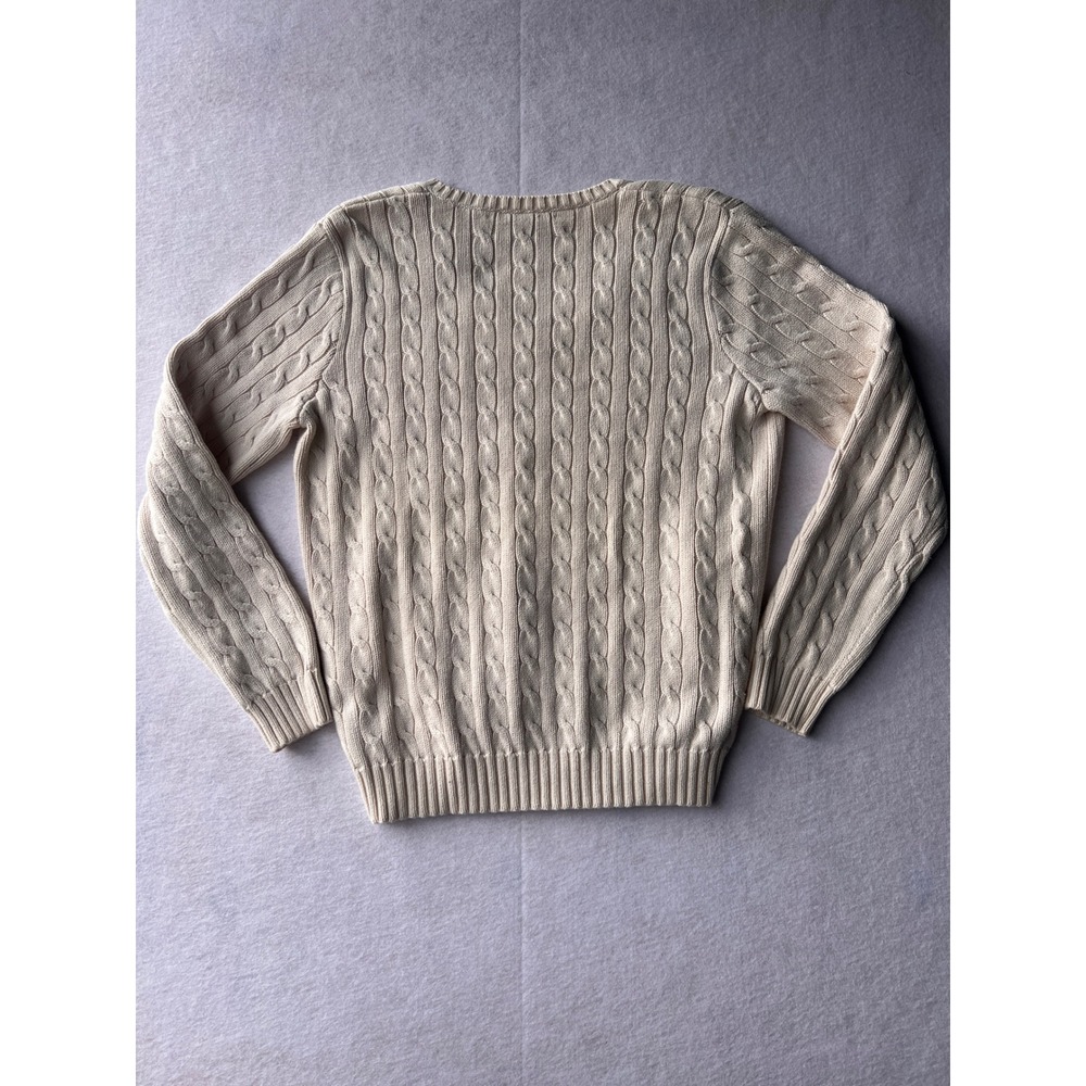 Ralph Lauren Sport Womens XL Cream Cotton Cable Knit V-Neck Sweater Navy Pony - Picture 4 of 6